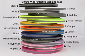 10mm de ancho reflectante cinta de carga para la caja del producto fundas de ropa zapatos DIY cinturón negro gris naranja rojo azul verde rosa amarillo