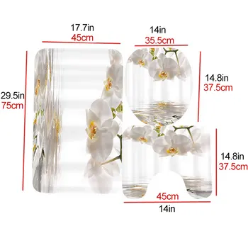 Orquídea blanca de la Impresión de las Cortinas de la Ducha 3PCS Mat Set de Baño de Poliéster Impermeable de Ducha de Tela Cortina de Baño con 12pcs Ganchos