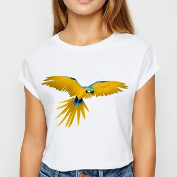 Las mujeres 2021 Loro de Impresión de la Moda Estética de la Pintura de la Vendimia de Verano de las Señoras Camisa de la Mujer T-shirts Superior T Gráfico Femenina Camiseta T-Shirt