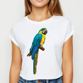 Las mujeres 2021 Loro de Impresión de la Moda Estética de la Pintura de la Vendimia de Verano de las Señoras Camisa de la Mujer T-shirts Superior T Gráfico Femenina Camiseta T-Shirt