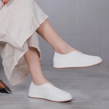 Zapatos de mujer Pisos Mocasines de Moda de las Señoras del Cuero Genuino Zapatos Blancos de Fondo Suave antideslizante Mujer Mujer Mocasines Calzados