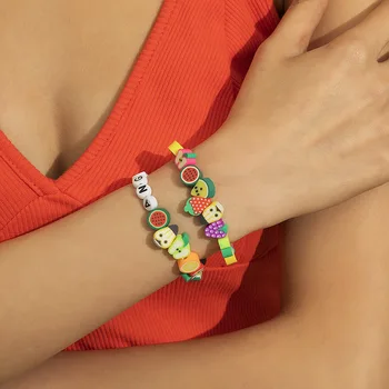 Bohemio Coloridas Bolas De Fruta Collar Collar Para Las Mujeres De La Moda De Fresa Manzana Limón Sandía Estrellas Suave Cerámica Declaración