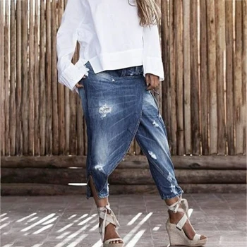 2021 Nueva Moda Capri pantsRipped Boyfriend Jeans para Mujer de la Moda de Baja de la Cintura Falso de Dos Capas de pantalones Vaqueros Más el Tamaño 5XL Pantalones