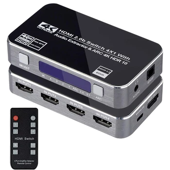 4K Conmutador HDMI UHD 4 Entrada 1 Salida de 4X1 HDMI Switcher o Extractor con ARCO de Control de IR para el Apple TV PS4 Enchufe de la UE