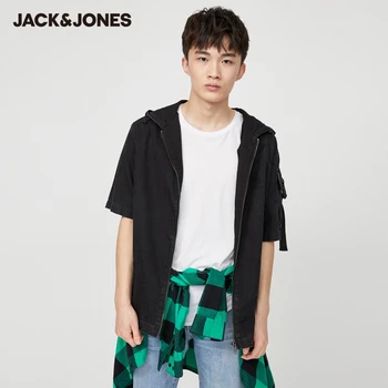 JackJones de los Hombres de Algodón de gran tamaño con Capucha Cremallera Streetwear Camisa de manga Corta|220204520
