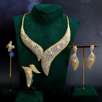 TIRIM Nigeria Hipérbole Elegante de Novia de Gran Collar Conjunto para las Mujeres Zirconia Cúbico Joyería de la Boda Conjuntos de Moda, de Novias, Accesorios