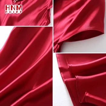 HNMCHIEF Rojo de Imitación de Seda de Satén Camisón de Verano ropa de Dormir ropa de hogar Femenina Lencería Sexy Nuevo Hogar Vestidos Para las Mujeres Camisón