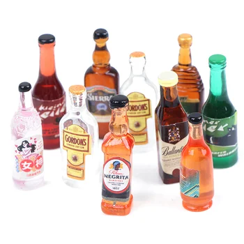 10Pcs/lote 1:12 casa de Muñecas en Miniatura de las Bebidas de Vino Modelo de Muñeca de Alimentos de Cocina Accesorios