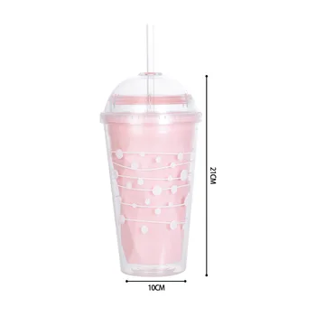 450ml coreano de doble capa de paja taza Redonda de plástico transparente de paja de copa al aire libre, bebida fría de cristal de la Playa de jugo de Coque Ronda de la copa