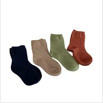 4Pairs Pack 1-8Year 2021 Niños calcetín de la primavera y el verano de moda color puro calcetines de los niños