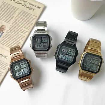 Los hombres de Lujo del Reloj de la prenda Impermeable de Oro de Acero Inoxidable reloj Digital LED de Alarma del Reloj Electrónico de los Hombres del Deporte del Reloj Relogio