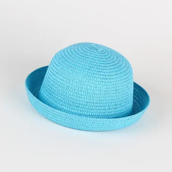 Venta caliente de Verano para Niños Sombrero de Sólidos Chico de Color de la Cúpula de Borde Curvo Chica de Tapa Sombrero de Paja de Viajes de Playa, Sombrero de Sol, Tapas de Protección de Sombrero para el Sol