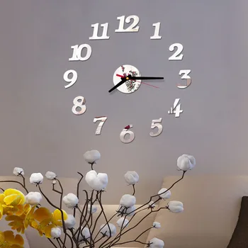 Reloj de pared de Diseño Moderno de la Oficina de Decoración para el Hogar en 3d Acrílico Espejo Pegatinas de Pared Decoración de la Casa Sala de estar Decoración Reloj Digital