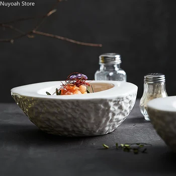 Blanco Especial-en forma Irregular Plato de comida Creativa de Piedra de Grano en forma de Huevo Tazón de Aislamiento Tazón Restaurante del Hotel Vajilla