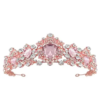 Barroco Royal Queen Boda De Oro De La Corona De Cristal De La Princesa Tiara Bandas Para La Cabeza De Color Rosa