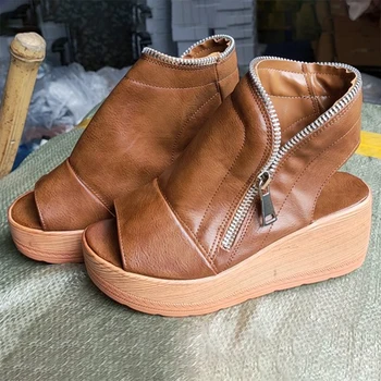 Zip más recientes de los Zapatos de las Mujeres del Sandals2021 de Verano de la Cuña de Gladiadores Talones Sandalias de las Muchachas de la Calle de la Pu Zapatos de Cuero De las Mujeres Zapatos Mujer