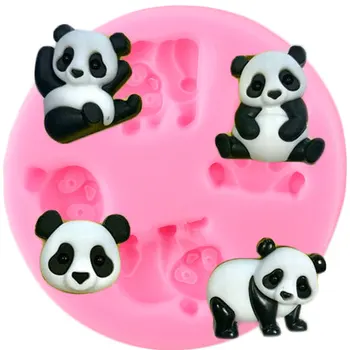 Lindo Panda Moldes de Silicona DIY Sugarcraft Decoración de la Torta de Herramientas de Fondant Cupcake Topper Moldes de Chocolate, Caramelos de la Arcilla del Polímero Molud