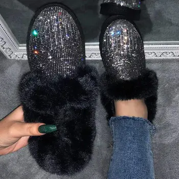 Nuevos Productos de Invierno de las Mujeres Sintético de la Moda de diamantes de imitación Mezcla de Fondo Plano de Algodón Botas de Venta Caliente de las Mujeres de Algodón Zapatos de 5KE299