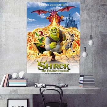 Shrek cartel de la película de la pintura de la pared cartel de arte lienzo enmarcado de la sala de la casa dormitorio dormitorio marco de la decoración
