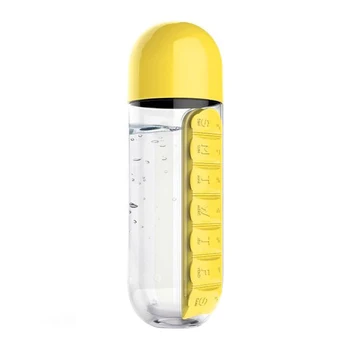 La nueva Portátil de 600 ml Botella de Agua de la Píldora del Cuadro 2 en 1 Viaje al aire libre de Agua de la Botella de la Medicina de la Copa de Botellas de Plástico