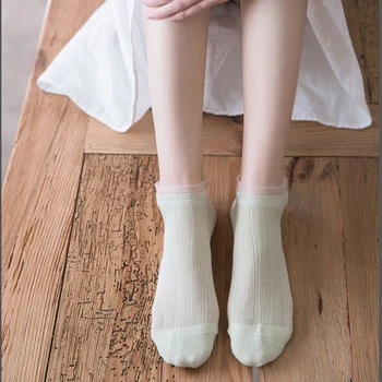 Medias de encaje de tobillo fresco divertido kawaii chaussette femme harajuku lindo sokken mujer meias diseñador de las mujeres japonesas corta de algodón calcetín