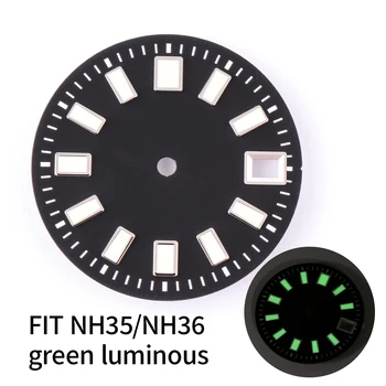 Partes de reloj 29mm Negro Estéril Marcado Japón C3 Super Luminoso Marcas de la Ventana de la Fecha ajuste NH35A Movimiento Automático de Buzo 62MAS