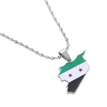 De Acero Inoxidable De Moda Siria Mapa De La Bandera De Colgante Collares Sirios Mapa De Las Mujeres Collar