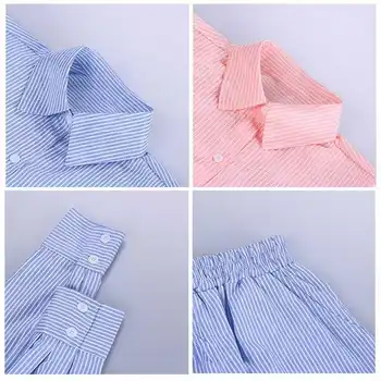 Las mujeres de la Casa de Ropa de rayas de la Camisa de Manga Larga Tops y Suelta Mini Shorts de Talle Alto, de Dos piezas Conjunto de Pijama