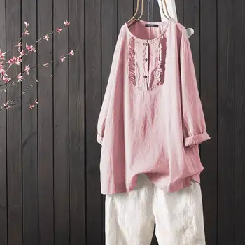 2021 Elegante Camisetas de ZANZEA de Primavera de la Mujer de la Colmena de la Blusa Casual, Camisas de Manga Larga Femenina Botón Blusas de Algodón Túnica