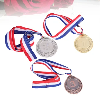 3pcs Metal Medallas con el Cuello de la Cinta de Trigos Ganador de la Medalla de los Juegos Deportivos de la Competencia (Oro, Plata, Bronce)