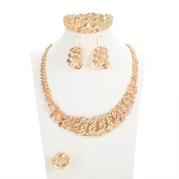 Hotsale de Dubai Gold Conjuntos de Joyas de Nigeria de la Boda Africana de Perlas de Cristal de la Joyería Nupcial Conjunto de diamantes de imitación de Etiopía Joyas parure