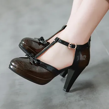 Gran Tamaño de los zapatos de tacón alto sandalias de las mujeres zapatos de mujer de verano de las señoras de baotou con un presupuesto fijo T en forma de hebilla de arco redondo zapatos de punta