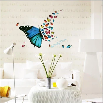 Colores de la Mariposa etiqueta Engomada de la Pared Fresco de la Sala de estar Dormitorio Porche Estudio de la Decoración de la etiqueta Engomada de la Pintura Impermeable de PVC Pegatinas de Pared