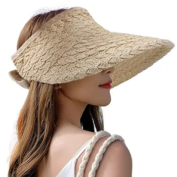 Womens Visera para el Sol Sombrero de Ala Ancha Rollo de Paja Viseras para el Sol para Mujer de Verano Plegable de Playa, Sombreros