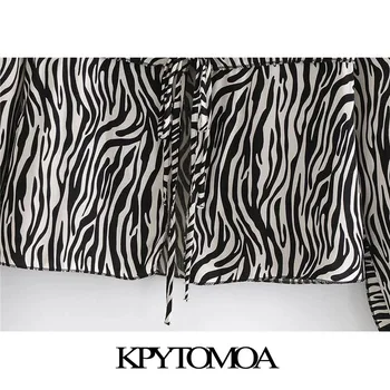 KPYTOMOA Mujeres 2021 de la Moda Con el Atado de los Animales de Impresión Blusas Vintage Cuello V Manga Larga Mujer Camisetas Blusas Tops Chic