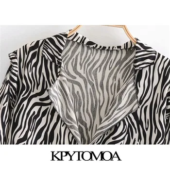 KPYTOMOA Mujeres 2021 de la Moda Con el Atado de los Animales de Impresión Blusas Vintage Cuello V Manga Larga Mujer Camisetas Blusas Tops Chic