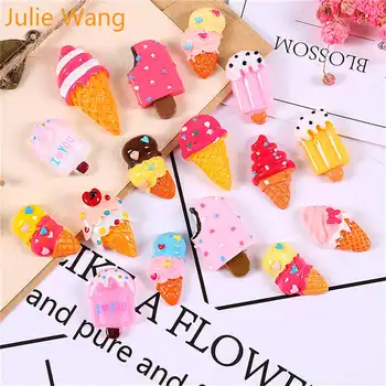 Julie Wang 10PCS Resina de helados de Paletas de Alimentos Encantos Tarta de Fresas, Colgantes Teléfono Decoración de los Hallazgos de la Joyería Accesorios