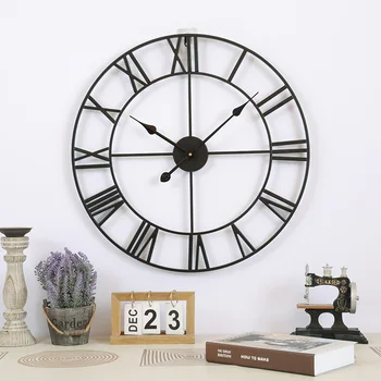 Decoración para el hogar de Estilo Vintage 50/60CM de Hierro Redondo Reloj de Pared de Metal en Silencio Retro Reloj de Pared