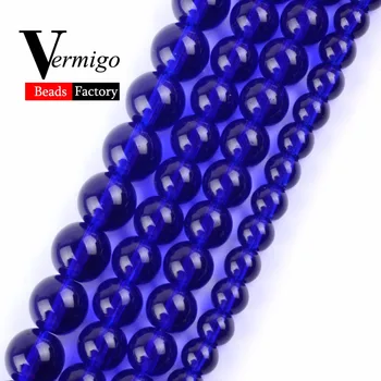 Lisa de color Azul Oscuro Cristal checo Cuentas de Piedra Natural de la Ronda Suelta Perlas Para la Joyería de 4 mm-12mm Elegir el Tamaño de la Pulsera hecha a Mano de 15