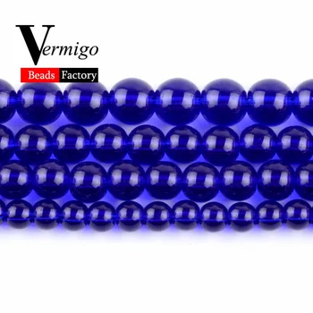 Lisa de color Azul Oscuro Cristal checo Cuentas de Piedra Natural de la Ronda Suelta Perlas Para la Joyería de 4 mm-12mm Elegir el Tamaño de la Pulsera hecha a Mano de 15