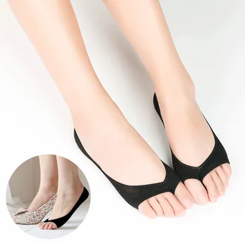 3 Pares/Lot de las Mujeres de Bambú Abrir el Dedo del pie Calcetines de Verano Delgada No Mostrar Antideslizante Calcetines con Dos Dedos Transpirable Invisible Zapatos Camisas