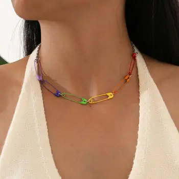 Harajuku De Papel De Colores Clip Pin Collar Colgante De Mujer De Moda Encanto Vintage Simple Fresco Gargantilla Collar De La Joyería Regalos De Nuevo