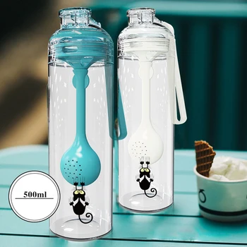 Nuevo Estilo de 500ml Mutifunction Eco-Firendly Botellas de Agua de Plástico Con Cuerda Creativo de Limón Taza de té Portátil Espacio Tazas Partido Cuchara