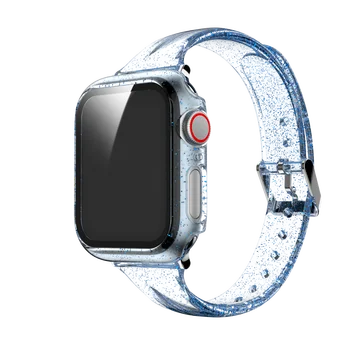 Brillo de la Correa de Silicona Para Apple de la Banda de Reloj de 44 mm 40 MM iWatch banda de 38 mm 42 mm de las Mujeres brazalete de Cristal+de Caso Para Apple Watch SE 6 5 4 3