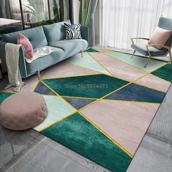 200*300 cm de la moda Nórdica minimalista ins rosa verde golpeó el color de oro de costura, cocina comedor dormitorio cabecera de la alfombra estera en el piso