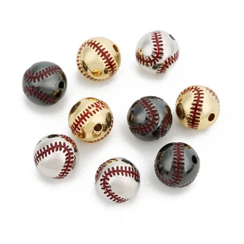 Beadtales 2pcs/lote de 10 mm de Cobre chapado en oro de bolas, bolas de béisbol, utilizado para el BRICOLAJE de los deportes de la pulsera del collar de la joyería de BRICOLAJE de producción
