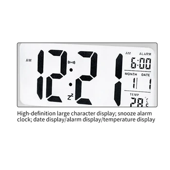 La Temperatura elegante Reloj de Alarma de la Pantalla LED Digital de la luz de fondo del Calendario de Escritorio de Repetición de Silencio de Alarma Electrónica del Reloj de la Energía de la Batería