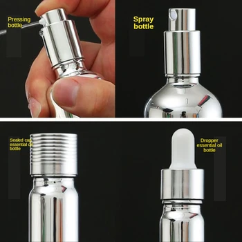 5-100ml de Alto grado de Galvanoplastia de Plata Cosméticos Sub-botella de Cristal del Aceite Esencial de la Botella de la Loción de Prensa de la Botella de la Botella de Spray