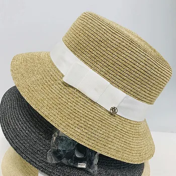 Fina Trenza de Ala Ancha Cubo Sombrero de Paja Sol Sombrero UPF 50+ de Disquete de Paja Sombrero de Sol de Playa de Verano de Sombrero para las Mujeres Gir Ajustable Derby Hat