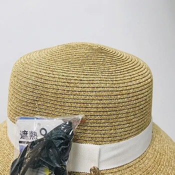 Fina Trenza de Ala Ancha Cubo Sombrero de Paja Sol Sombrero UPF 50+ de Disquete de Paja Sombrero de Sol de Playa de Verano de Sombrero para las Mujeres Gir Ajustable Derby Hat